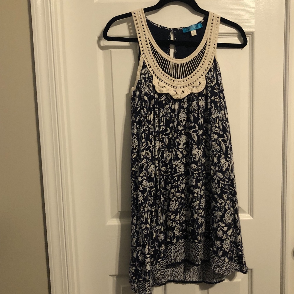Blue Floral Sundress w/ Crocheted Neckline